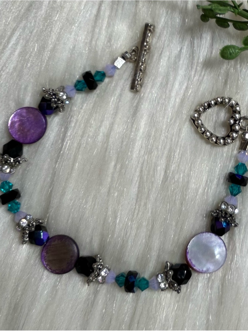 Purple Multicolor Beaded heart Toggle Bracelet